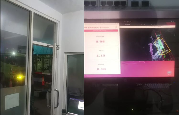Weigh station at night and the detector screen